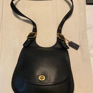 Vintage Coach Crescent Saddle bag 2002 Black and Gold Leather Shoulder Bag